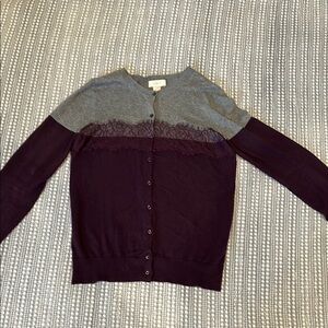 Gray and Burgundy Colorblock Button-Up Long Sleeve Top by LOFT